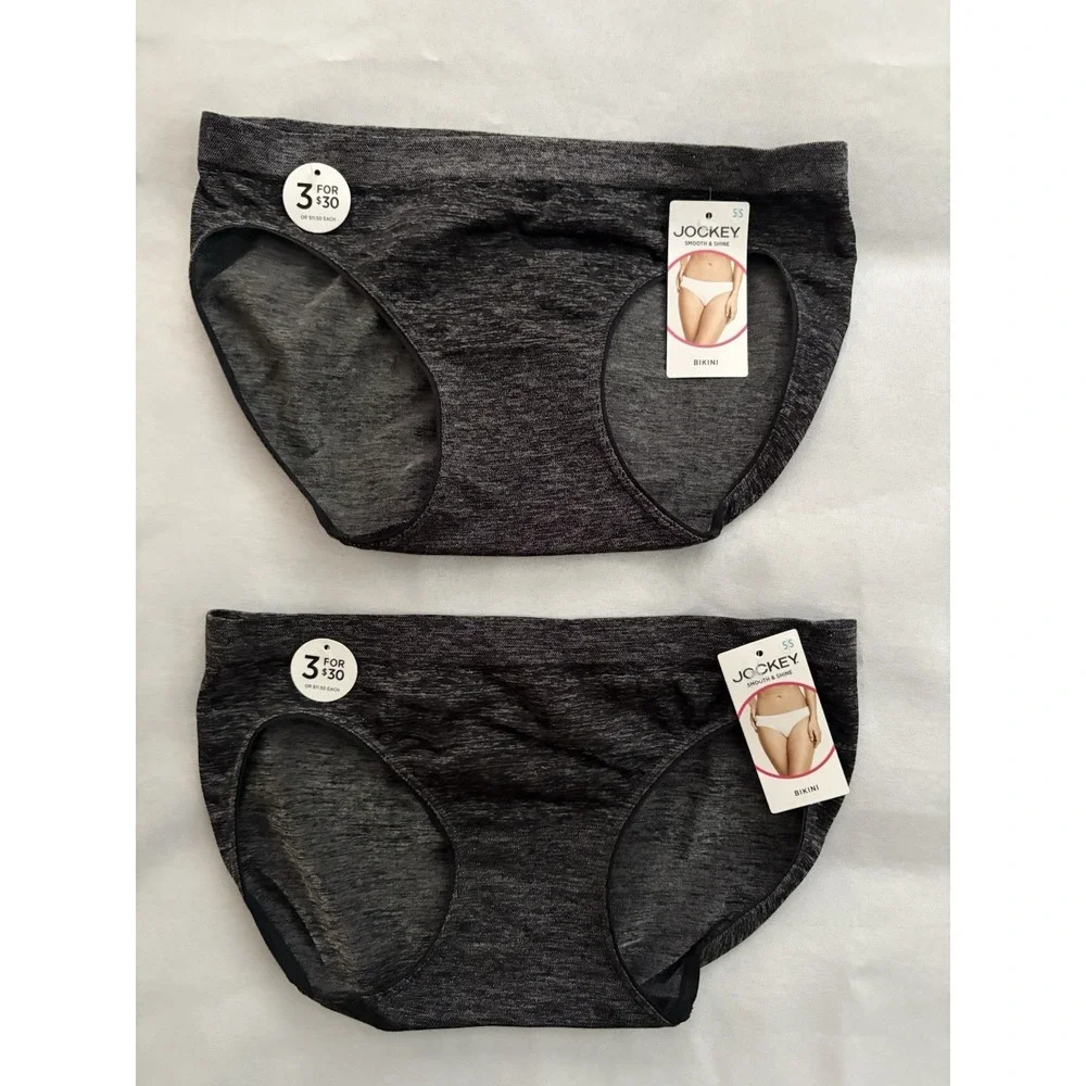 NEW Jockey Smooth and Shine Heathered Black Bikini 2 Pair Women's Size 5 Small